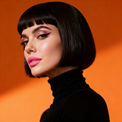 Modern Editorial Style Female Portrait with Orange Backdrop