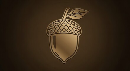 Golden Acorn Illustration on Dark Brown Background.
