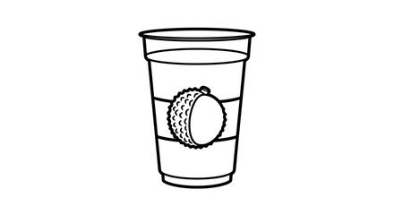 Illustration of a drink in a clear plastic cup with a lychee fruit design.