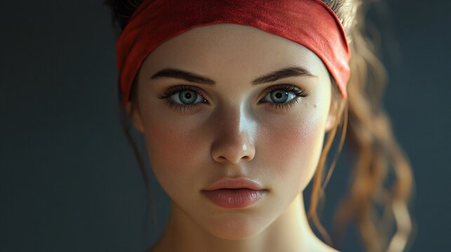Athletic female in red headband portrait