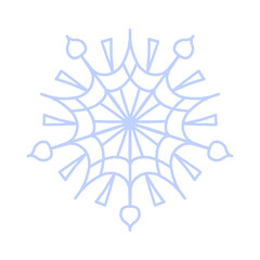 Snowflake icon vector. Detailed icy blue line art symbol with star center, isolated on white. Perfect for winter decor, Christmas cards, stickers, logo, and digital design.