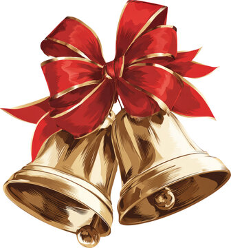 Christmas bell red ribbon holiday decoration festive gold bow celebration