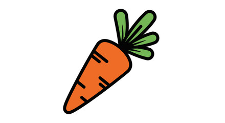 Simple illustration of a single carrot with green leaves, isolated on white.