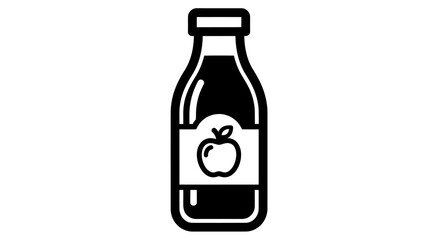 Simple black and white illustration of a juice bottle with apple label.