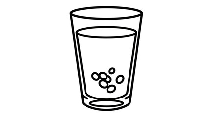A glass of water with several small round objects at the bottom, depicted in a simple line drawing.