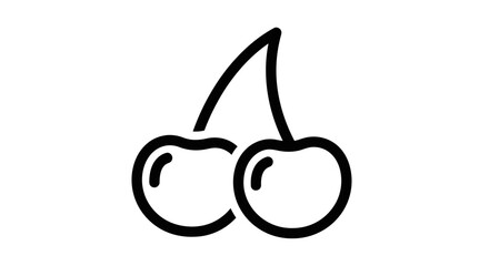 Simple black and white illustration of two cherries with a stem, isolated.