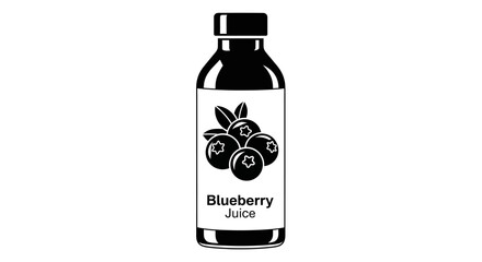 Illustration of a bottle of blueberry juice with a blueberry graphic on the label.