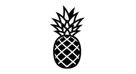 A stylized black and white illustration of a single pineapple fruit.