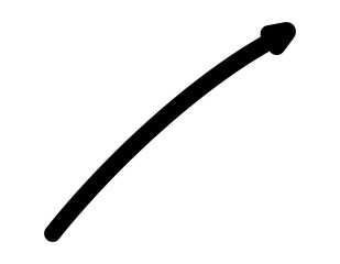 Simple black curved arrow, hand drawn, on a clean white background for design projects.