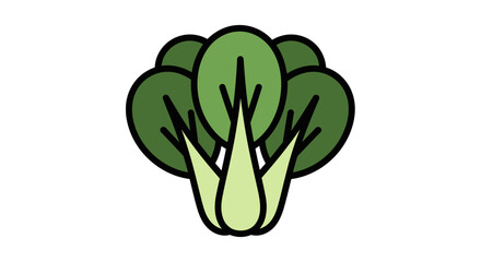 A stylized illustration of a bok choy vegetable, showing its leaves and stem.