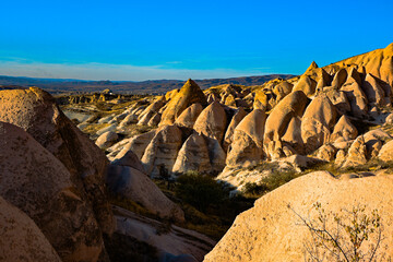 Volcanic Rock Formations and Cave Houses in Cappadocia, Turkey