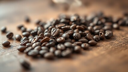 Fresh coffee beans on wood with steam, evoking warmth and rich aroma.