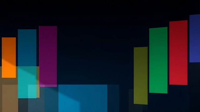 Abstract colorful rectangular shapes on a dark background, embodying a minimalist tech aesthetic.