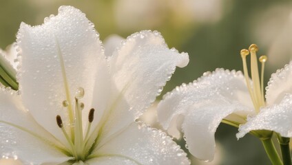 Elegant White Lilies Adorned with Delicate Water Droplets.