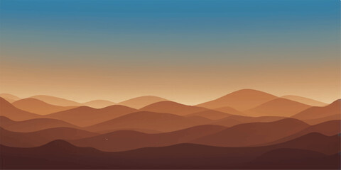 Orange light paints the mountain landscape at dawn and dusk, silhouetting the peaks against the vibrant sky
