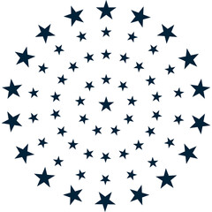 Concentric Circular Pattern of Dark Blue Stars on a White Background with Transparent Edges Creating a Festive Starburst Effect