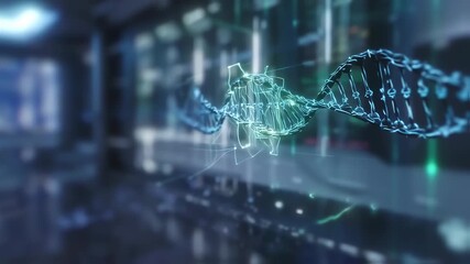 A digital representation of a DNA strand, illuminated by neon lines in a futuristic setting - Powered by Adobe