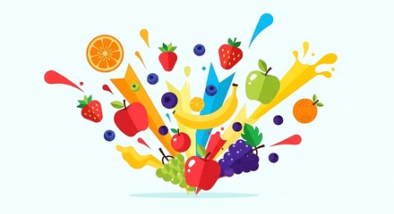 Colorful Fruit Explosion - A Vibrant and Refreshing Illustration.