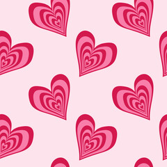 Seamless pattern with funky hearts. Optical illusion, geometric distorted form. Vector design