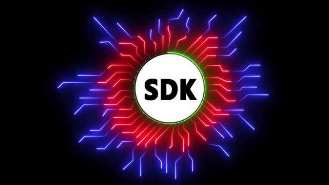 SDK Logo Animated Digital Circuit Board Background Loop Software Development Kit