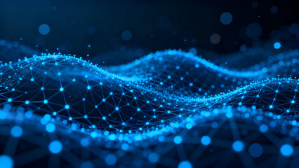 Abstract Technology Background with Digital Nodes and Light Waves