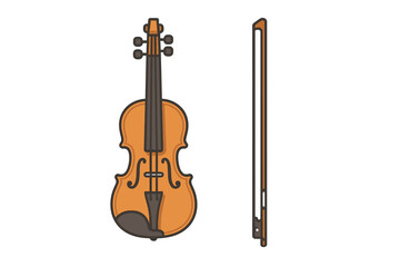 Naklejka premium Classic wooden violin string instrument with bow for musical performance