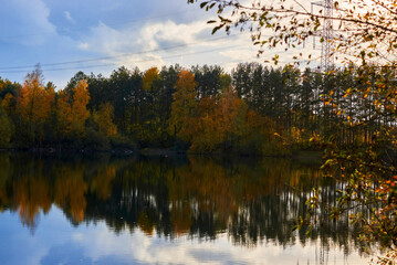 autumn trees reflected in water