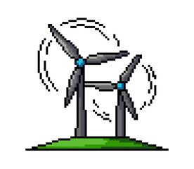 Pixel art icon of wind turbine. Pixelated vector illustration of windmill, wind energy, renewable energy, clean electricity, green energy concept