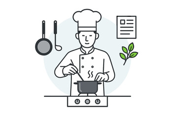 Professional chef wearing a toque preparing food in a commercial kitchen