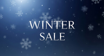 Winter Sale text with falling snowflakes and blue gradient background
