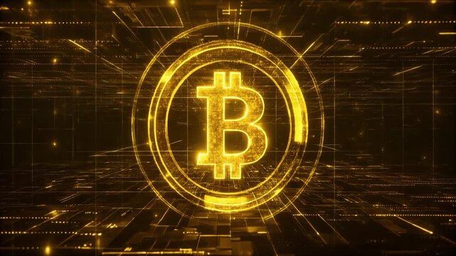 Digital Light hologram of Crypto currency Gold Bitcoin 
