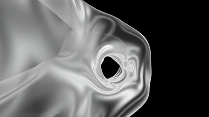Abstract flowing liquid metal or silver silk fabric twisting and weaving across a deep black background creating dynamic motion - Powered by Adobe