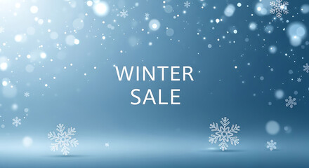 Winter sale announcement with falling snowflakes and bokeh