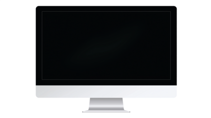 Modern imac computer with a blank dark screen. Suitable for technology websites, presentations, or digital design mockups. Sleek and professional.