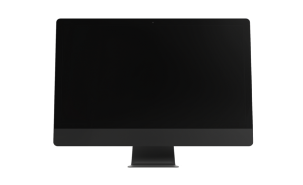 Modern imac computer with a blank dark screen. Suitable for technology websites, presentations, or digital design mockups. Sleek and professional.