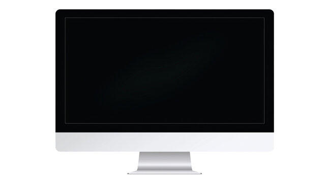 Modern imac computer with a blank dark screen. Suitable for technology websites, presentations, or digital design mockups. Sleek and professional.