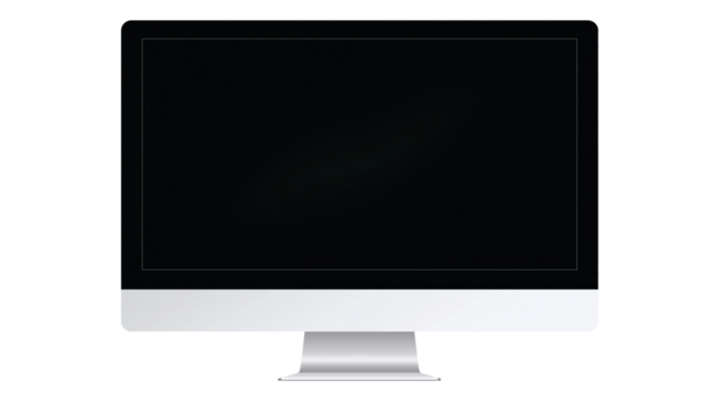 Modern imac computer with a blank dark screen. Suitable for technology websites, presentations, or digital design mockups. Sleek and professional.
