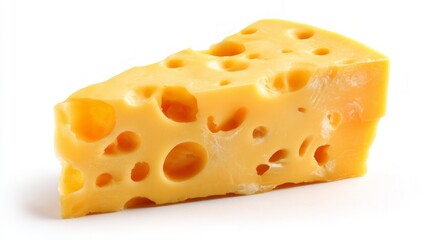 Cheese wedge with holes on white background. AI image