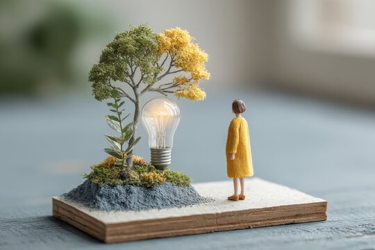 Woman with glasses contemplates the creative process drawn on a white board