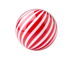 Red and white striped glossy sphere, isolated on black