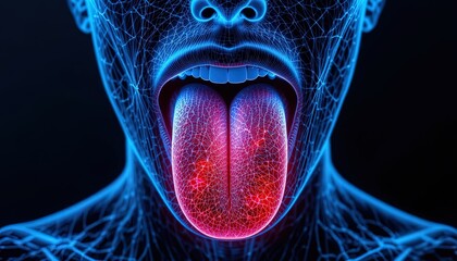 Anatomical rendering of a tongue and mouth, a striking visual for medical research, educational material, or cutting-edge health technology concepts