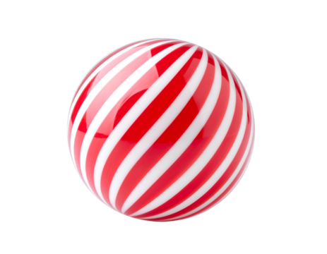 Red and white striped glossy sphere, isolated on black
