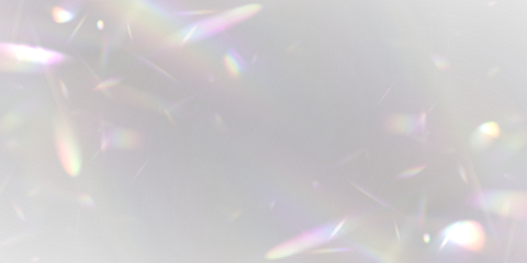 Iridescent light leaks shimmer like liquid glass across a transparent scene. Subtle prism flares create soft glowing highlights. Ideal for magical or ethereal visuals. PNG