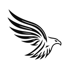 Eagle logo template. Black and white silhouette of an eagle with spread wings. Symmetrical and stylish logo, perfect for branding and emblems