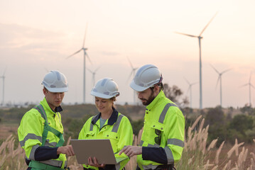Wind Turbine Maintenance and Repair Technician, Engineer Checking Turbines working maintenance...