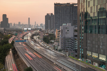 Asoke Expressway Toll, Expressway tollgate, Cars at gate toll payment on expressway in Bangkok, Thailand