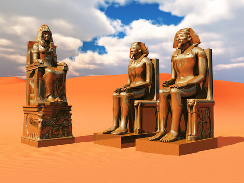 Statuen aus dem alten &Auml;gypten in einer Sandw&uuml;ste