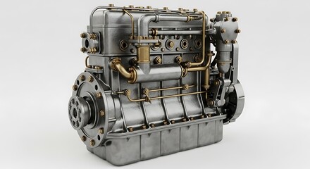 Industrial Diesel Engine Isolated on White Background.