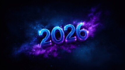 Fototapeta premium Futuristic 2026 Glowing Numbers in Cosmic Nebula