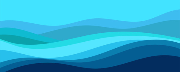 Vector illustration in flat design style, zigzag pattern in the shape of a wave of blue water, ocean, sea. 